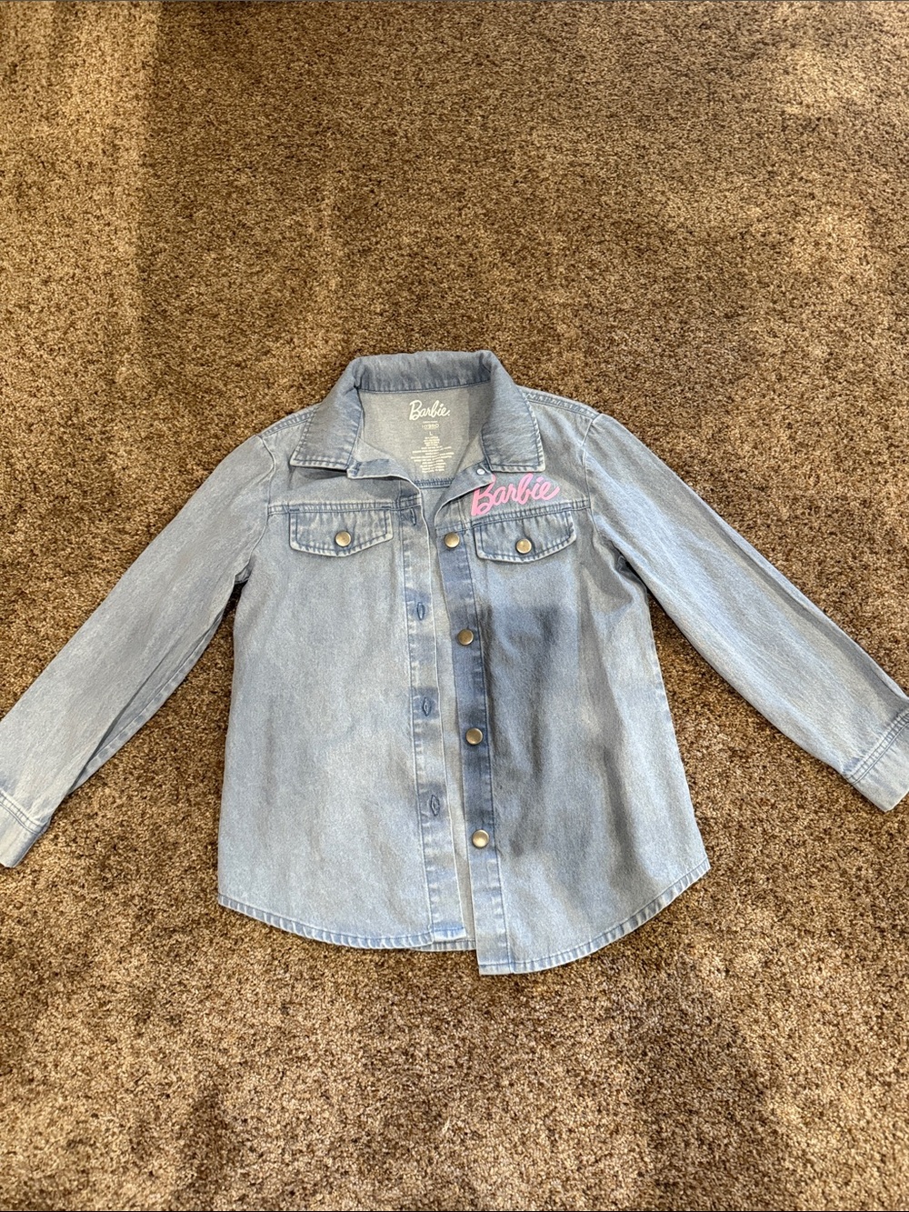 Barbie Light Wash Denim Jacket with Pink Logo